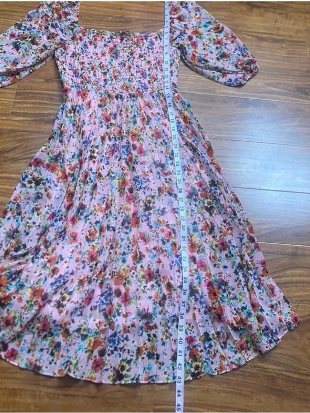 BCBGeneration Women Pink Floral Smock Midi Dress Size 4 Cottagecore Coastal Boho